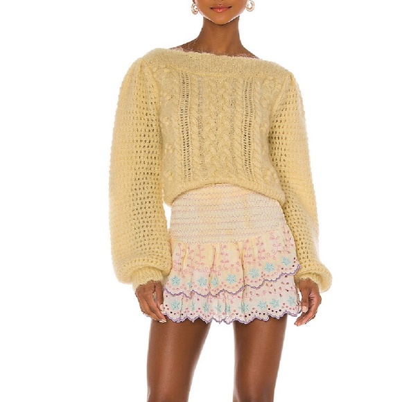 LoveShackFancy Vyoma Pullover Alpaca Sweater in Yellow Size Small Like New - Picture 1 of 11